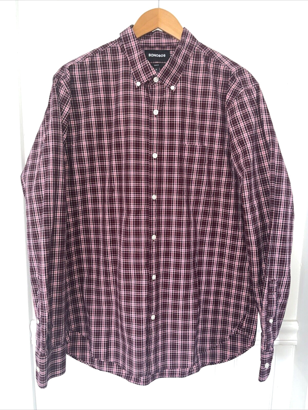 Banana Republic Casual Cotton Button Down Shirt Slim Fit SZ XL Red Pink Check